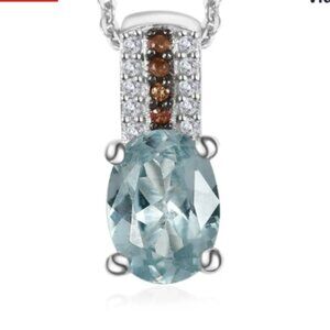 Aqua Kyanite, White and Brown Zircon Pendant Necklace 20 Inches